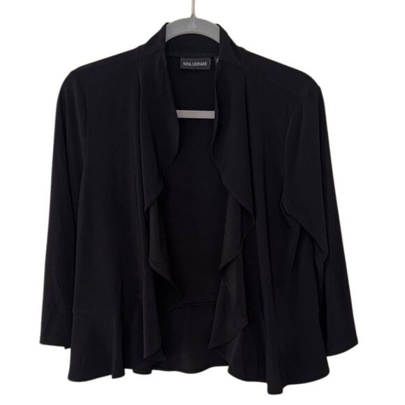 Nina Leonard Ruffle Open-Front Cardigan in Black Size Medium - Picture 3 of 6